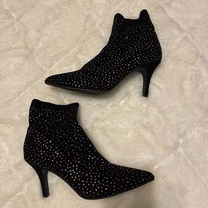 I.N.C. Black Rhinestone Stretch Pull On Heel Bootie!